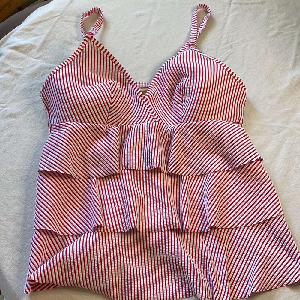 Cacique Red and White Striped Swim Top